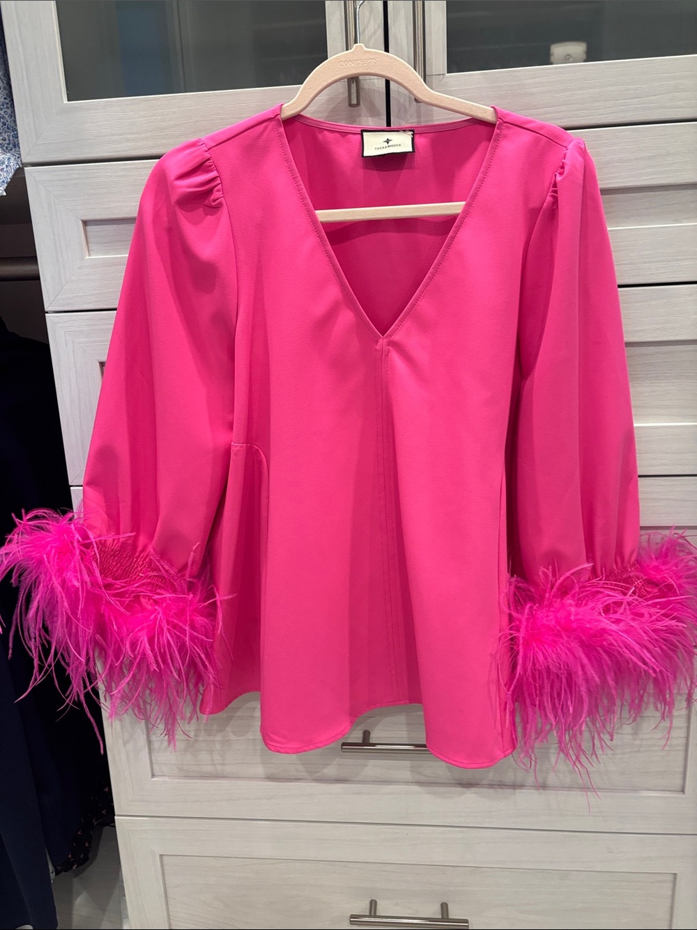 Tuckernuck hot pink feather Easton blouse size L. brand new never worn!